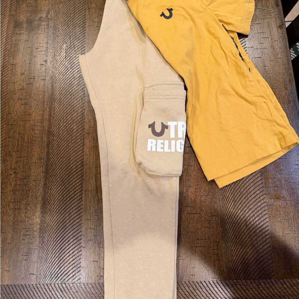 True Religion Kids Tan Cargo Pants & Shirt Set